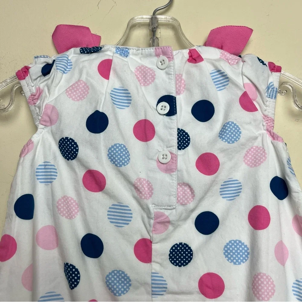 Disney‎ Baby Minnie Mouse  Polka Dot Romper Size 9-12M Pink Bows White Blue